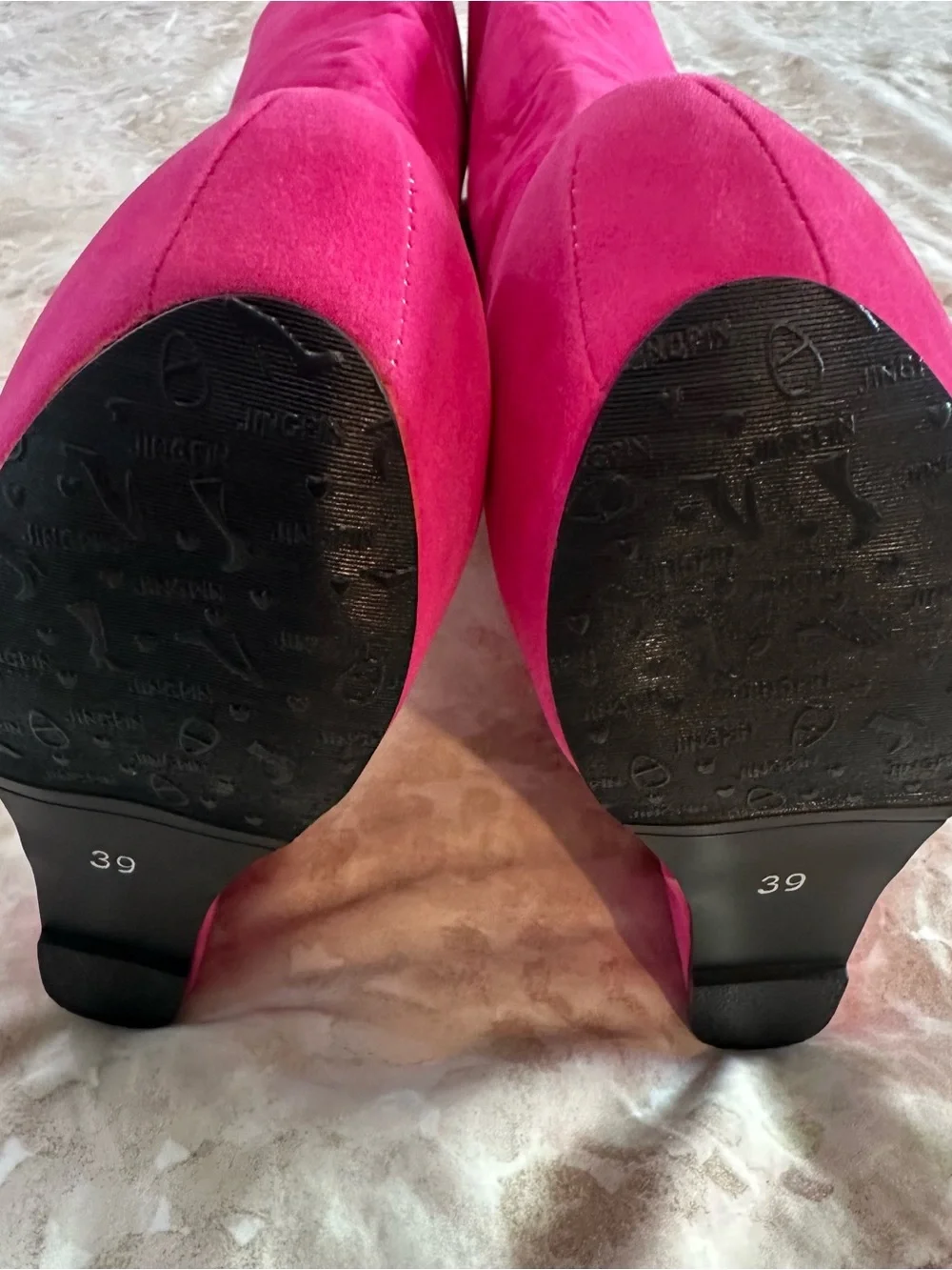 Women's Fuchsia Knee-High Wedge Boots with Glitter Accent